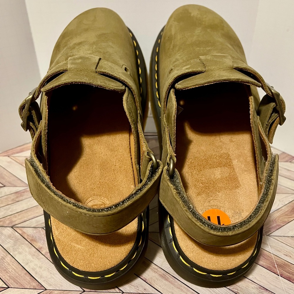 Dr Martens Jorge II Tumbled Nubuck Muted Olive Leather M 10 W 11 Slingback Mules - Picture 4 of 11